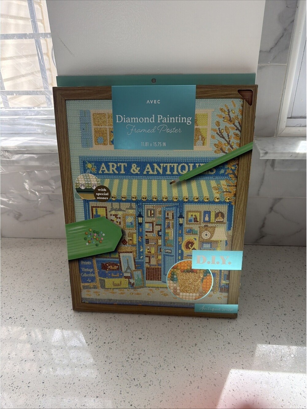 AVEC DIY Diamond Art Painting Antique Shop Framed Poster Kit NWT